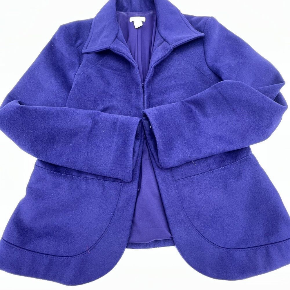 Chicos Velvet Collar Blazer Size 1/Sm Purple Lined Stretch Jacket Long Sleeves